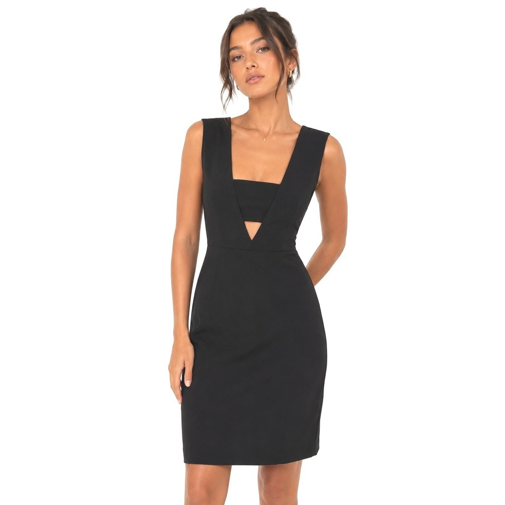 Cynthia Rowley Black Cutout Sheath Dress Deep V Cocktail Bodycon LBD | Medium